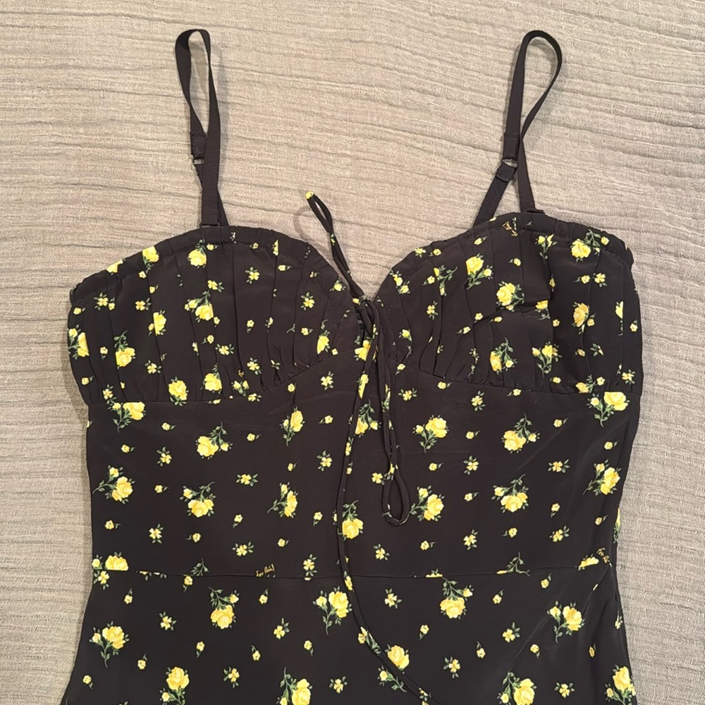 S Realisation par black and yellow floral midi dress